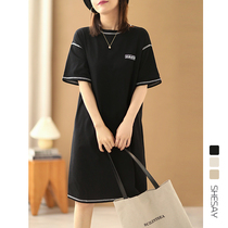 Xiao Says Minimalist Design Sensation Trendy Vitality Round Collar Color Letter T-shirt Dress Casual Display Slim Short Sleeve Dress