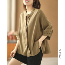 Xiao says Janes unique design sense temperament ultra soft pendant shirt draw rope pure color skyline shirt woman 2022 summer