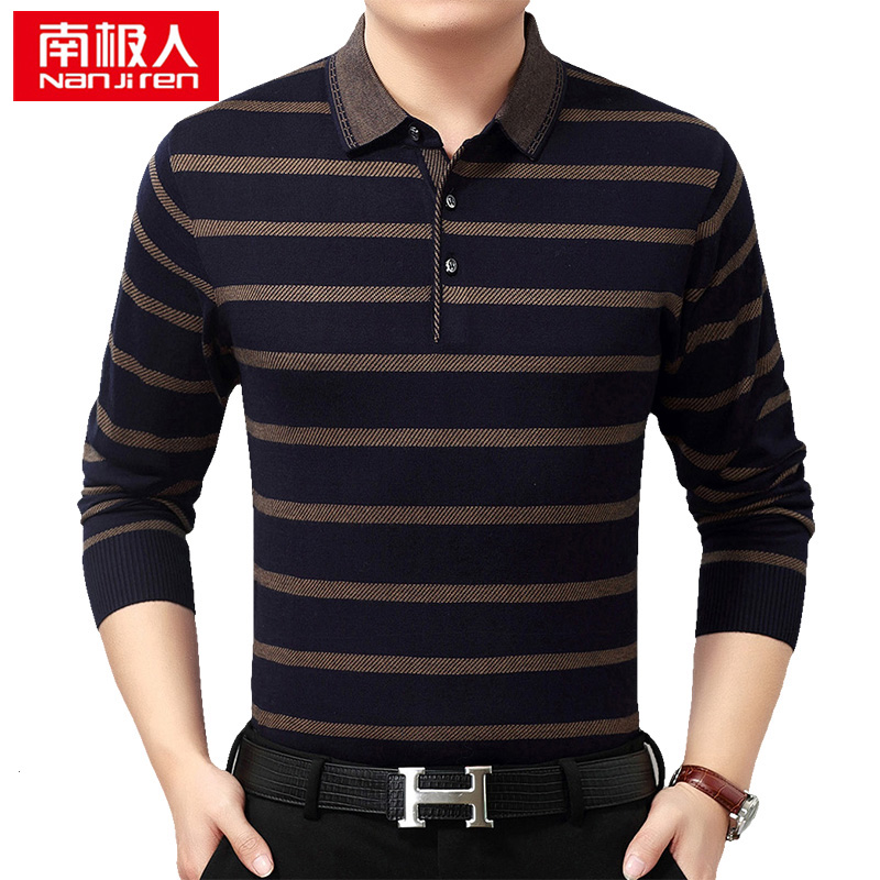 Áo thun nam tay dài Nam Cực Quần áo nam thu đông Quần áo mùa thu 40-50 tuổi Áo len trung niên cộng với quần áo nhung dày áo thun có cổ