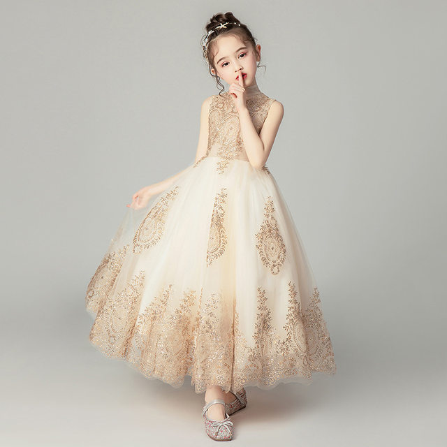 Princess skirt girl fluffy yarn flower girl wedding dress little girl catwalk children's evening dress host piano performance costume