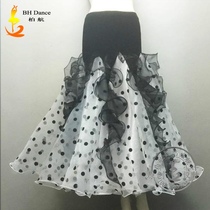 2020BH Morden Dance New White Bottom Black Dots National Scale Dance Dress Ballroom Danced Waltz Half Body Dress Custom