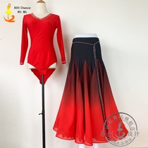 2021B H modern dance dress ballroom dance new set black red gradient chiffon dress tailor-made