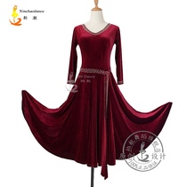 2021BH dance clothes modern dance ballroom dance dress high-end gold velvet dress V-neck slim skirt sparkle belt