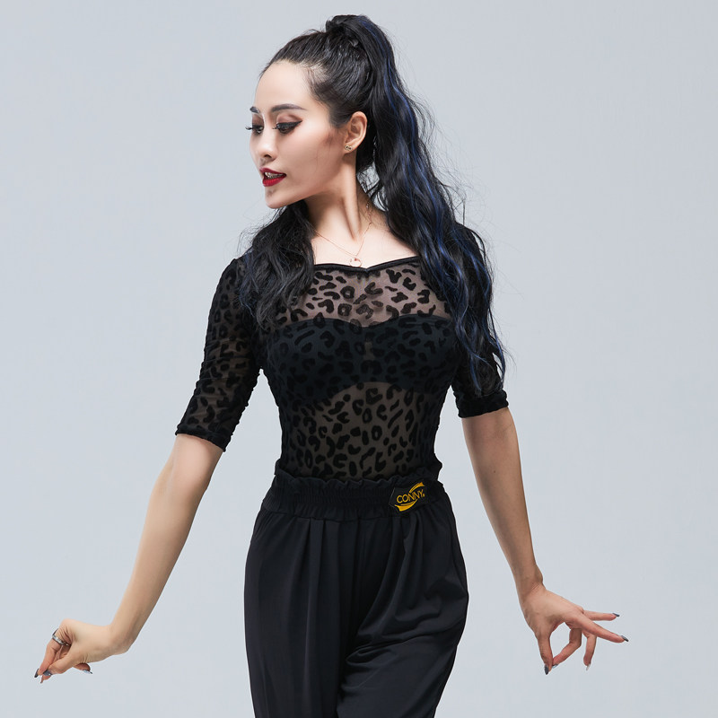 CONNY sexy Latin tops perspective dance dress adult trendy sleeve national standard Moden topper