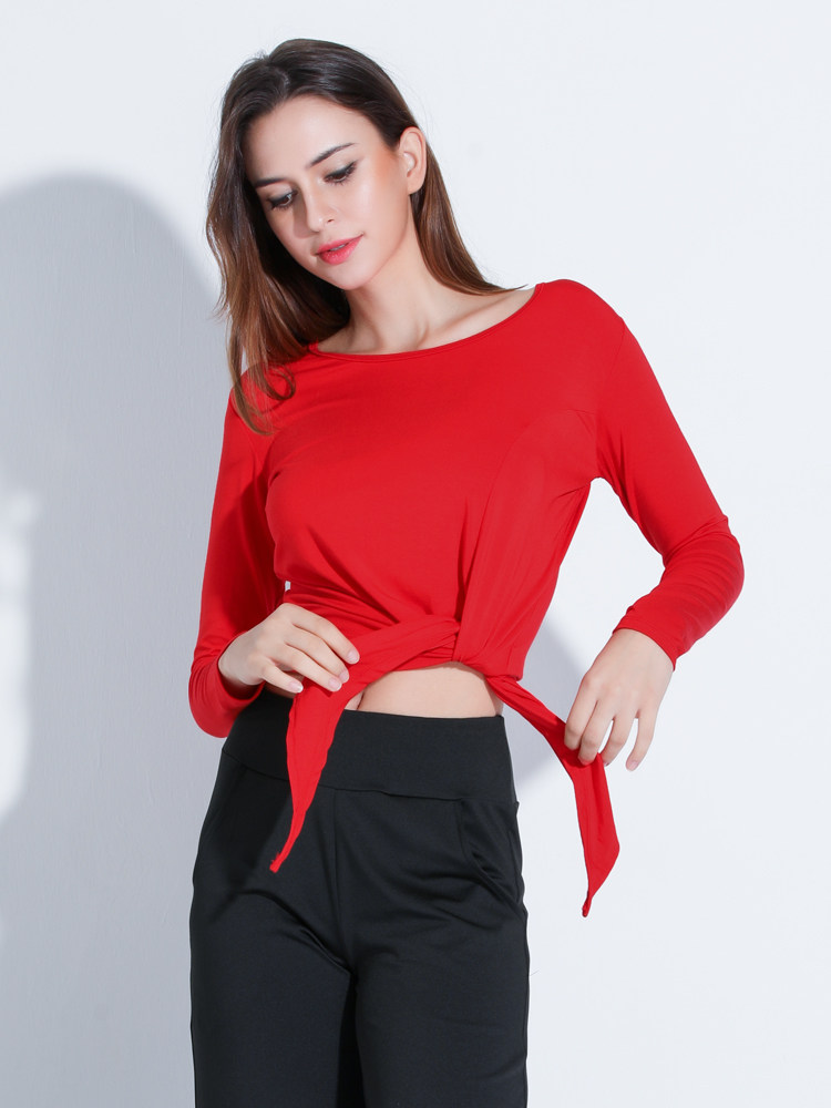 Modern Latin dance dress women's new modern dance practice dance dress split strap long and short sleeve yoga top