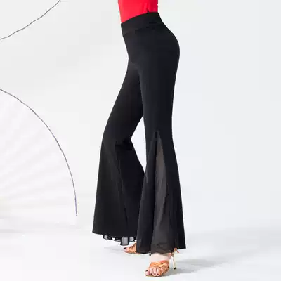 Connie Latin dance practice pants Dance suit body pants Loose mesh flared pants Modern national standard dance women's long pants