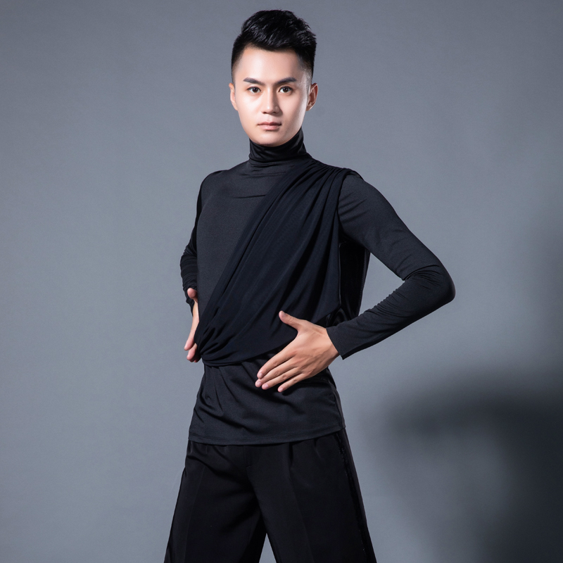 CONNY men's Latin dance suit Adult high collar long sleeve national standard practice suit Modern social dance clothing top