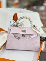 Princess Kylie Mini Platinum American Crocodile Handmade Custom Original Factory Leather Girl Handbag Handbag