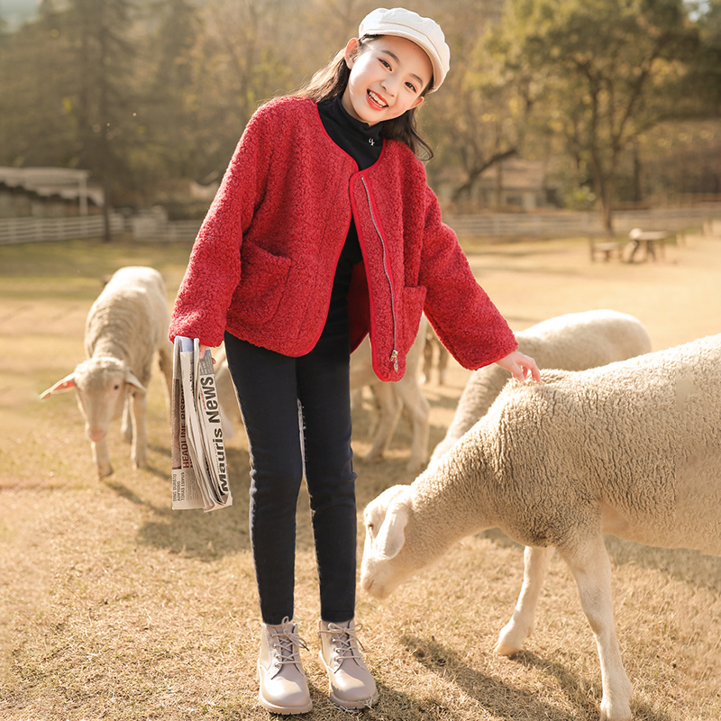 Girl lamb wool coat 2022 new Korean version spring clothing web red foreign pie fur one body big boy girl jacket