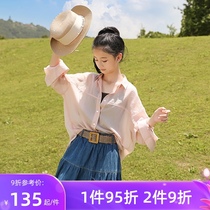 Girls  shirts long-sleeved summer 2021 new summer childrens air conditioning shirt sunscreen clothes 15-year-old childrens coat light