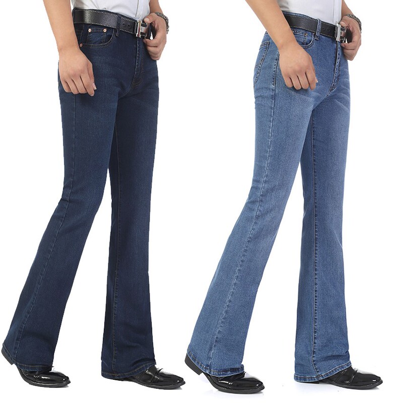 Spring, Autumn, Summer, and Winter Men's Denim Micro-Flare Pants, Business Casual, Mid-Waist, Slim Fit, Stretchy, Thick Long Pants, Fashionable for All Seasons