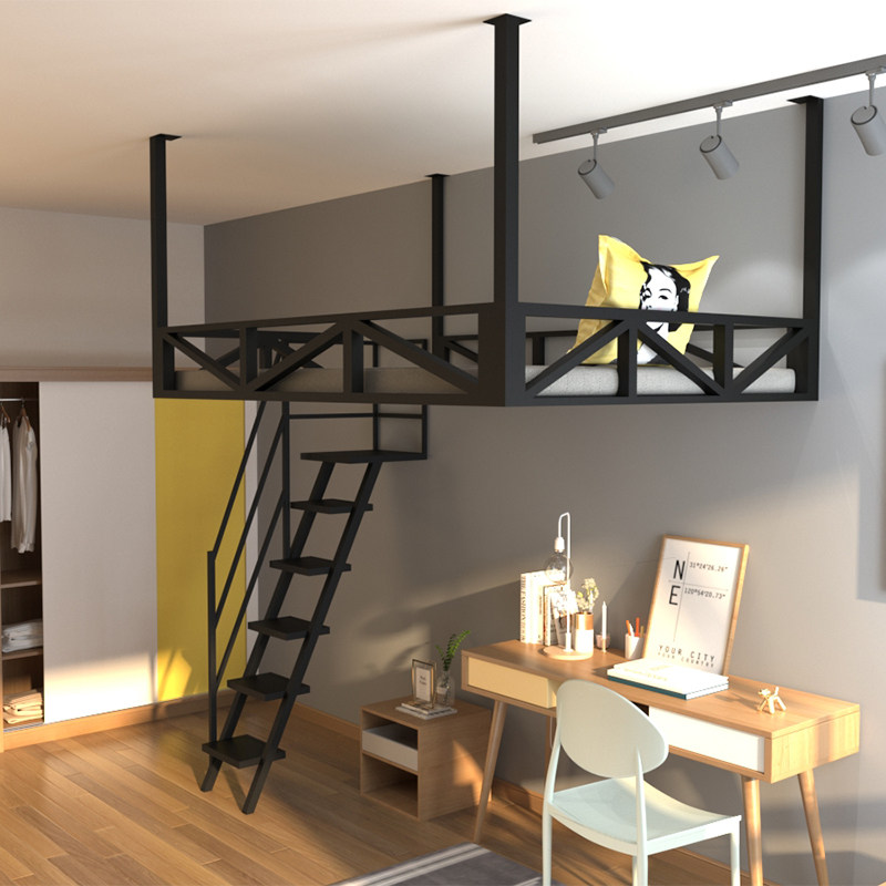 Iron Art Building Attic Bed Overhead Bed upper bed upper air bed Small family type Province space suspension Hanging Bed Duplex Second Floor Bed-Taobao