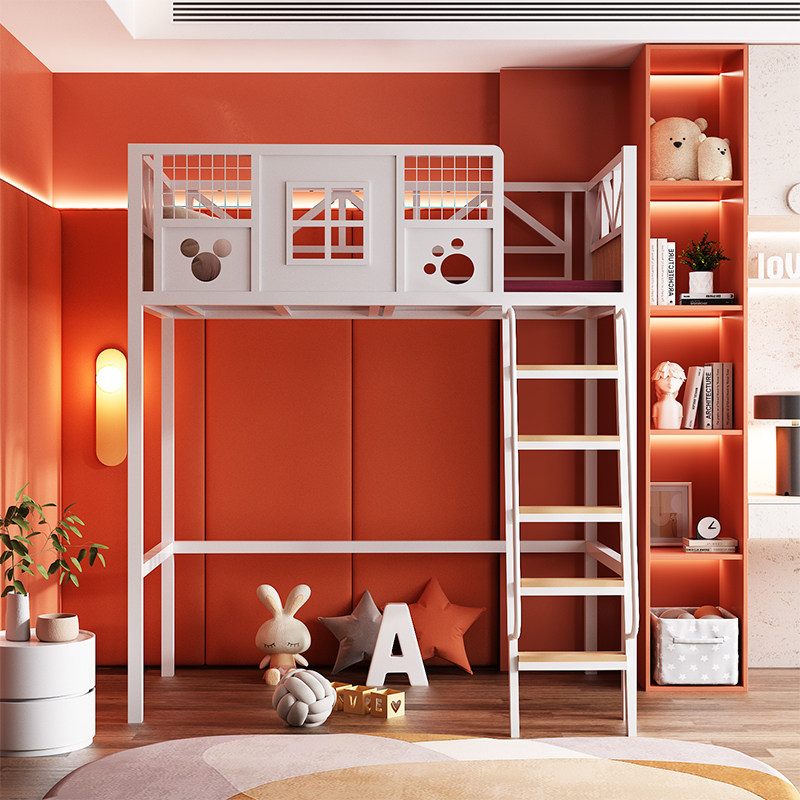 Modern minimalist overhead bed bedroom Provincial space Small family type loft style Iron art Single upper bed empty Previous bunk bed-Taobao