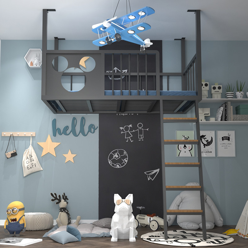 Bed Modern Simple Iron Hampoo Bedroom Provincial Space Elevated Bed Line Upper Floor Complex Second Floor Air Bed