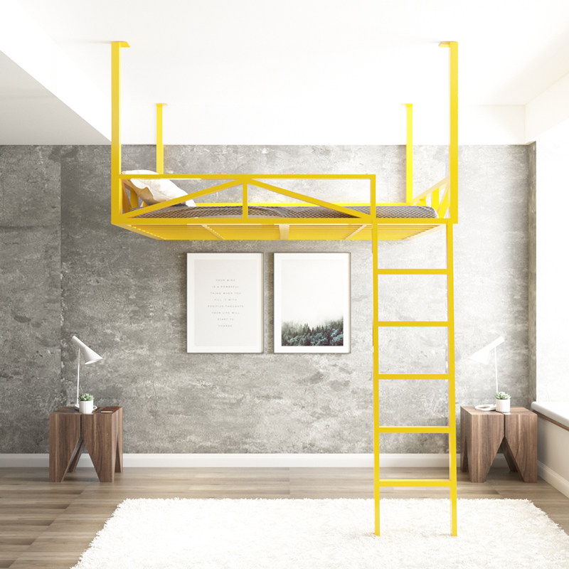 Iron art elevated bed linen upper floor minimalist modern hammock small family style Provincial space high and low iron frame Bed Loft Bed-Taobao