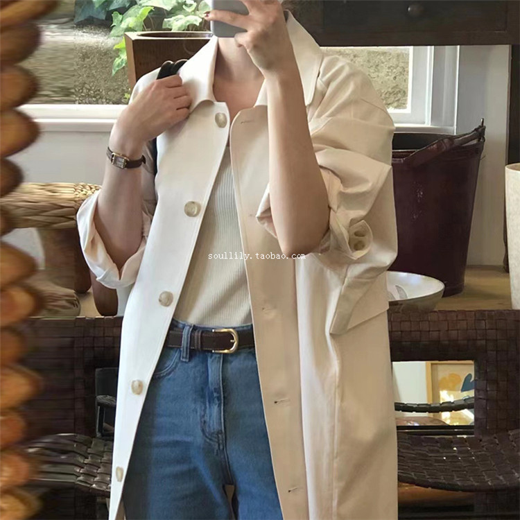 2022 autumn loose women's windbreaker women's mid-length version Korean ounce cotton 100% temperament casual windbreaker coat