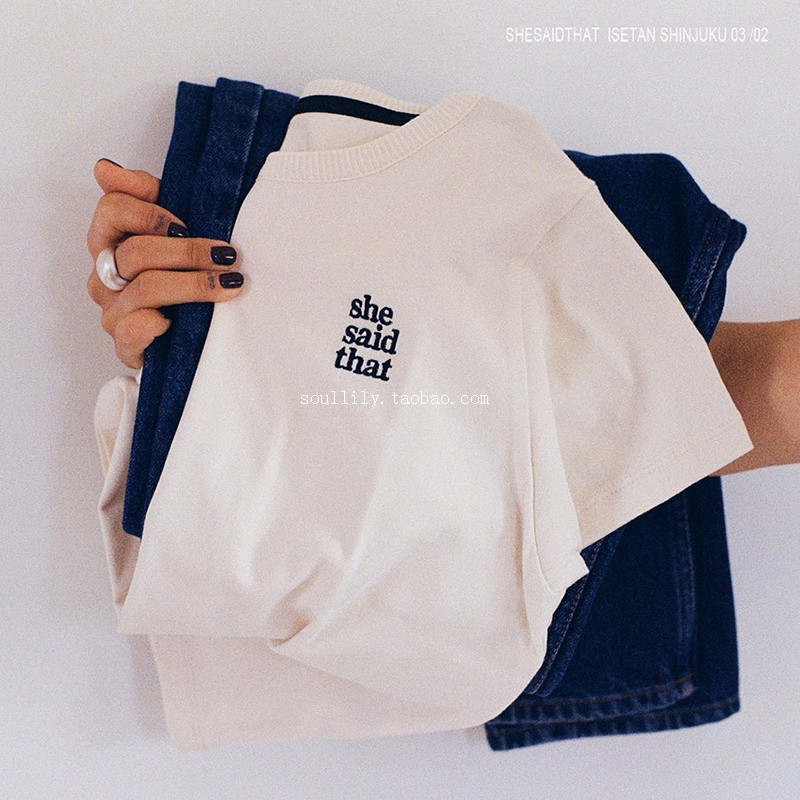 South Korea she said that cotton 100% white obedient simple embroidery short-sleeved t-shirt women 2022 summer tops