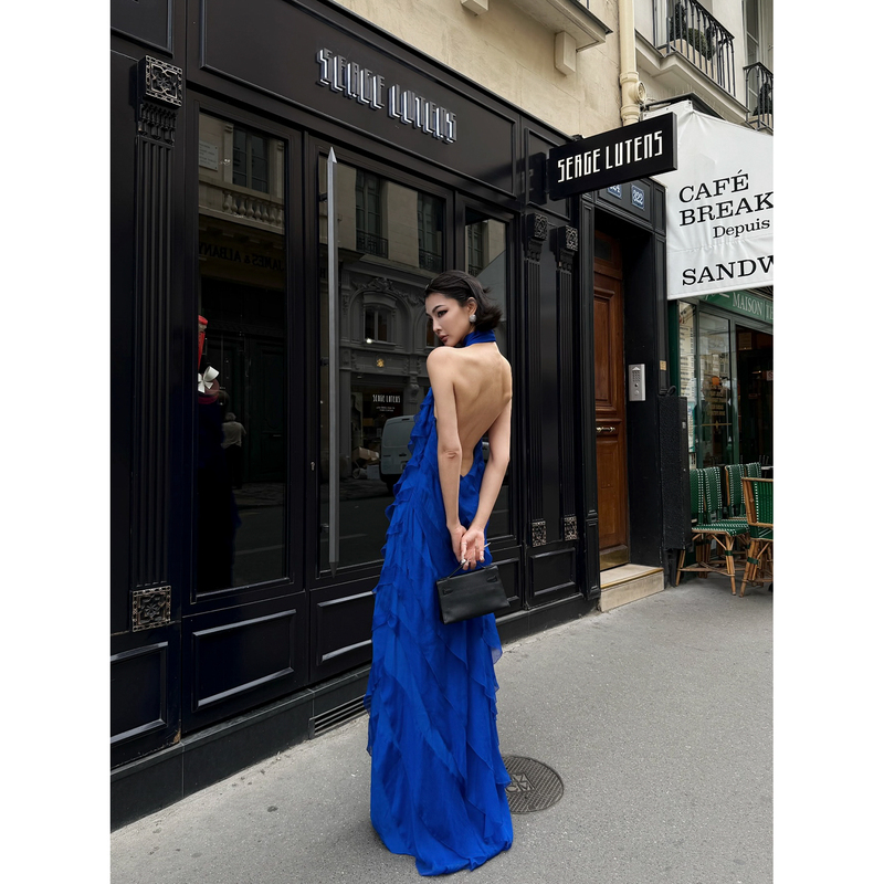 Zhaosanguan 【Blue Enchantress】 Halter Neck Sleeveless Backless Dress Summer 2026 New Design Dress Zhaosanguan 【Blue Enchantress】 Halter Neck Sleeveless Backless Dress Summer 2026 New Design Dress