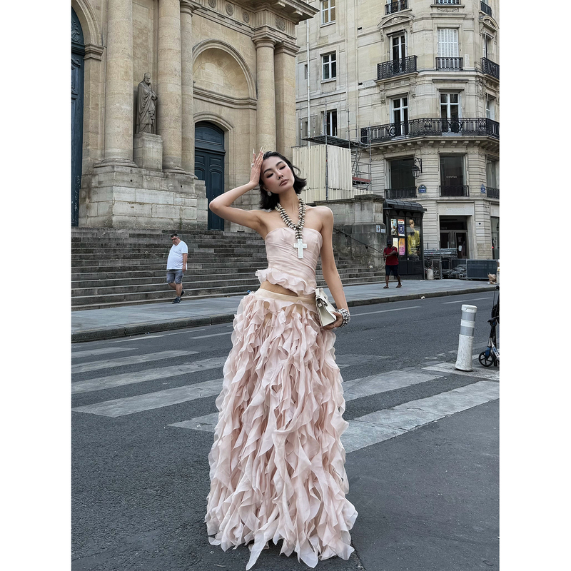 Zhaosanguan [Paris Dream] Pink Off-Shoulder Sleeveless Heavy Embellished Dress Women's Summer New Design Dress