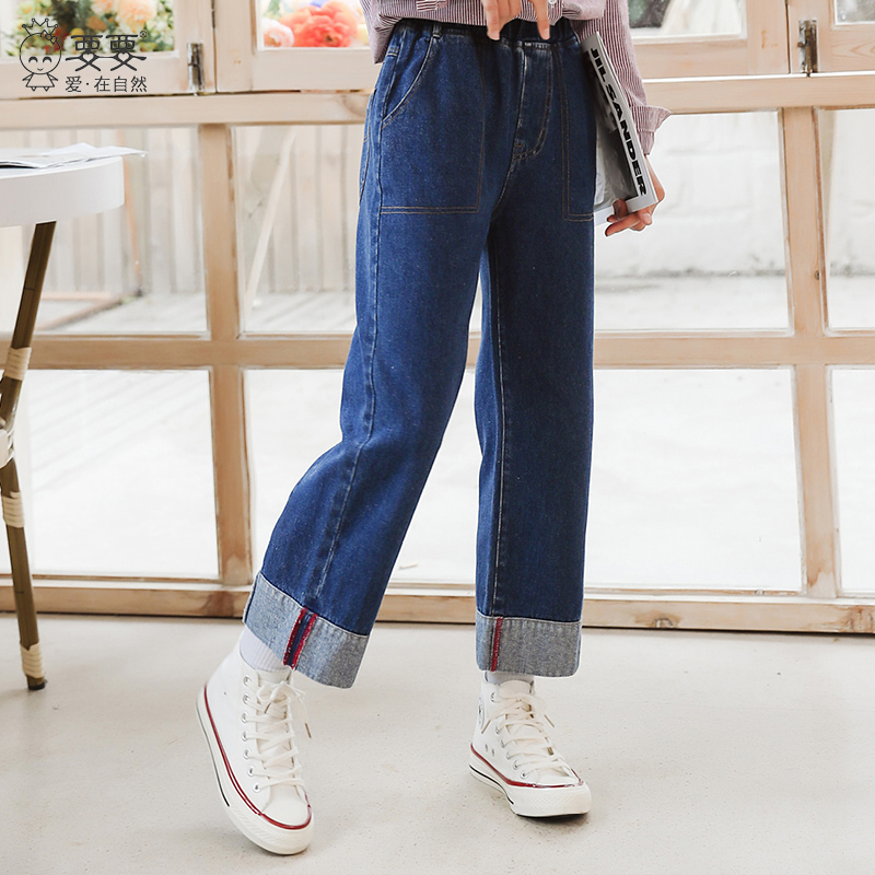 Girl Jeans Spring Autumn Broadlegged Pants 13 Year Old Children Loose Straight Drum Pants Early Autumn Children Dress Girls Big Children Autumn Clothes Pants