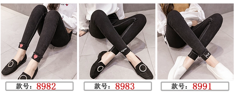 Quần legging nhung nữ mặc mùa thu đông 2018 mới quần denim giả màu đen phiên bản Hàn Quốc cao eo là quần lửng