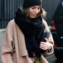 Black Scarves Women Cotton Hemp Korean Version 100 Hitch Thicken Thickened Student Cute Black Minimalist Camel pure color original Cebu