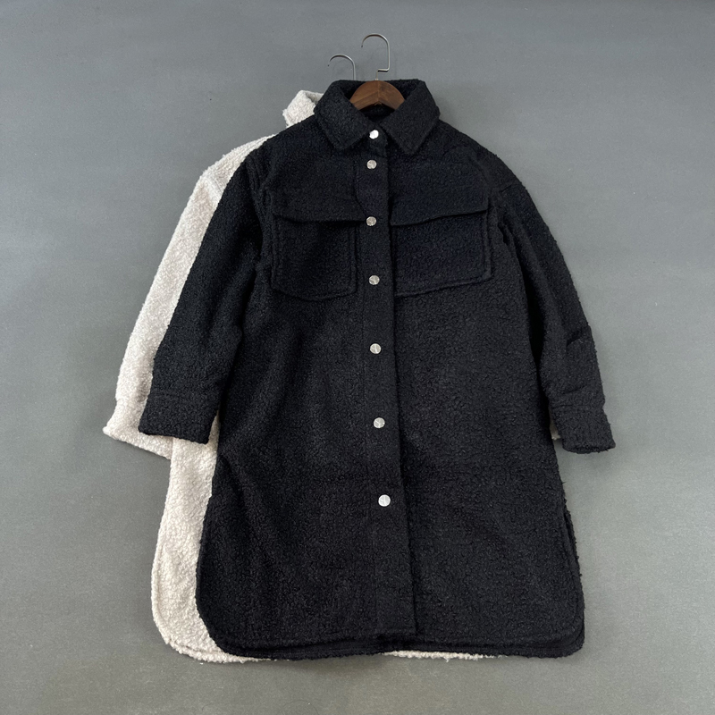 Original German Product, 34 Euros! Autumn and Winter Thin Teddy Fleece Mid-Length Shirt-Style Loose Lapel Plush Coat for Women
