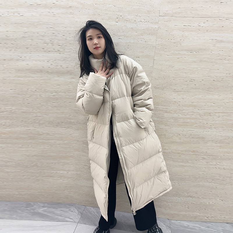 Plus-Size Long down Jacket for Women, Over-The-Knee Extra-Long Korean-Style Loose Thickened Winter White Duck down Coat for Men