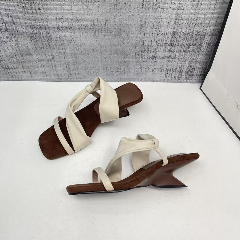 Special-Shaped Square-Toe Elastic Fabric One-Strap Wedge Sandals for Women, Summer Open-Toe Retro Wrap-Around High-Heeled Sandals Special-Shaped Square-Toe Elastic Fabric One-Strap Wedge Sandals for Women, Summer Open-Toe Retro Wrap-Around High-Heeled Sandals