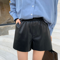 Sheep leather texture pu leather shorts women 2020 new autumn and winter money outside wearing tightness waist shorts High waist display slim 100 lap