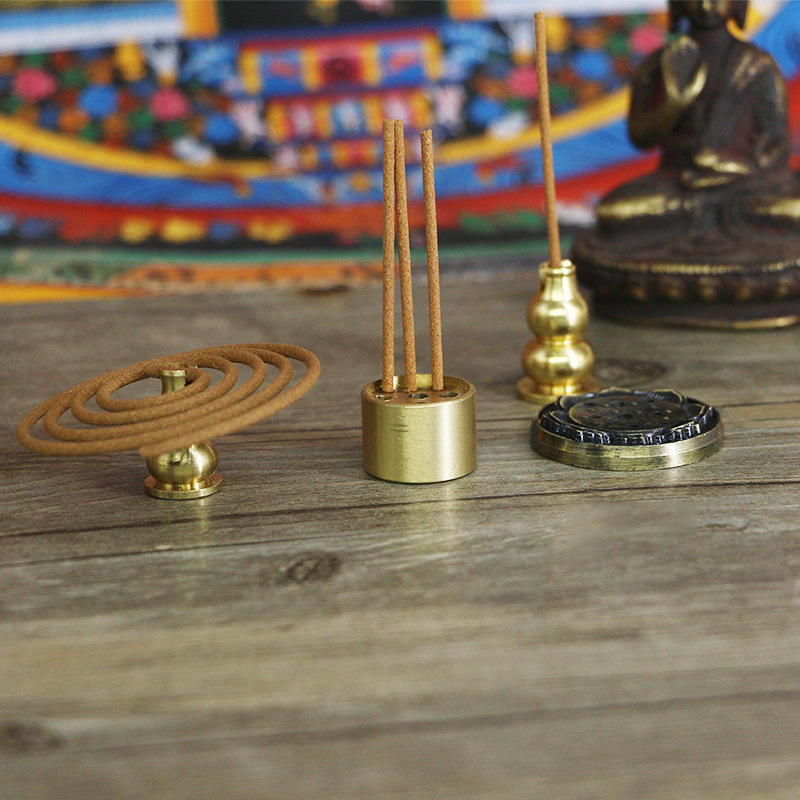 Small gourd incense insert copper incense table household nine-hole lotus incense insert incense seat line incense insert for Buddha ring incense stand