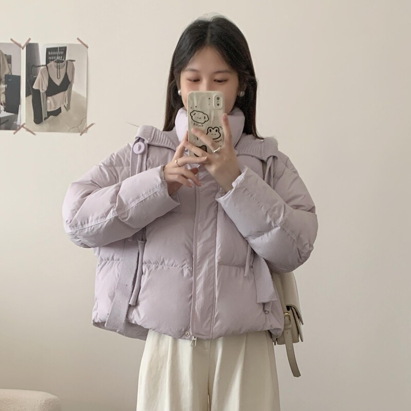 Korean Style Detachable Knitted Hat down Jacket for Women 2025 Autumn and Winter New Loose Thick Versatile Short down Jacket for Women
