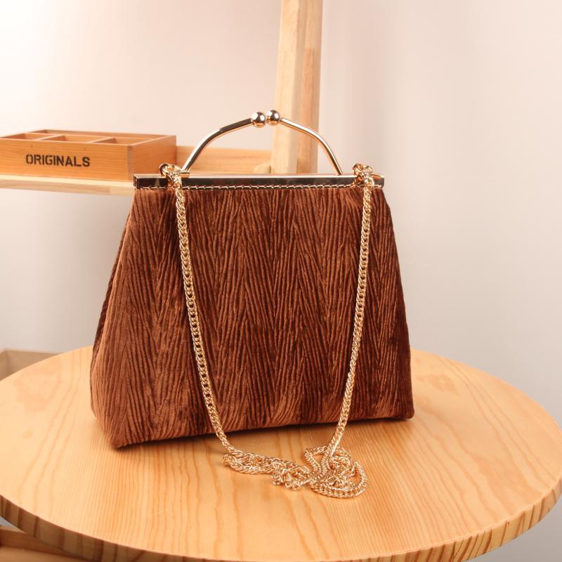 Mouth Gold Material Bag Homemade Diagonal Satchel with wrinkled velvet hand-in-hand gold handbag diy handmade bag diy handmade bag