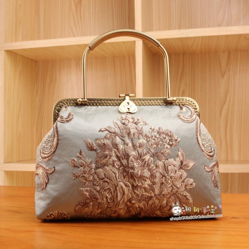 Semi-finished products cut-free ironing mouth gold bag diy double handle retro relief court jacquard woven flower material bag