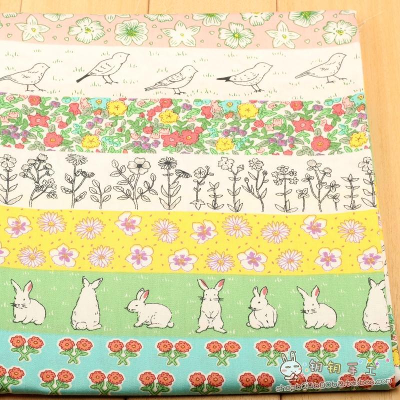Vải khâu tay DIY vải twill bông thỏ hoa chim khảm BJ-81 vải thun co giãn