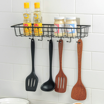  Kitchen wrought iron shelf Wall-mounted punch-free household storage utensils seasoning small department store hanging shelf Kitchenware