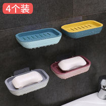 Soap box shelf drain laundry soap box Bathroom creative punch-free double suction cup wall-mounted soap box