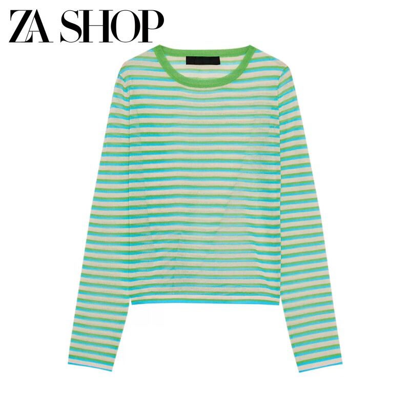 2026 Summer New Women's Clothing Simple Casual Sweater Long-Sleeved Round Neck Loose Fine-Striped Knitwear 2142072