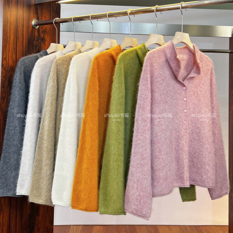 [Goat Cashmere and Mulberry Silk] New Autumn Style Soft and Simple Loose-Fitting Slimming Versatile Half-Turtleneck Knitwear