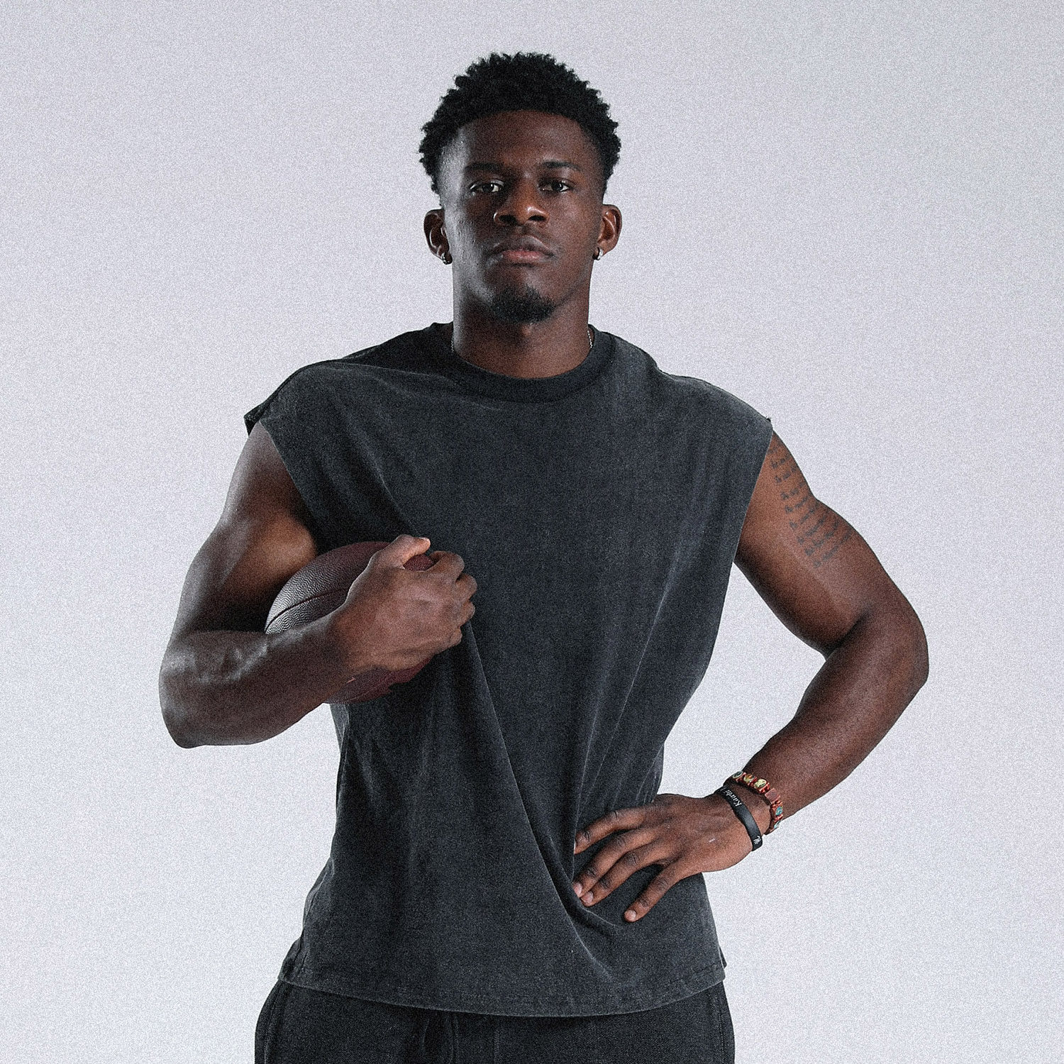 American Tide Fitness Kan Shoulder Men Suit Sports Vest Sleeveless T-Shirt Loose Running Water Wash Retro Kan Shoulder