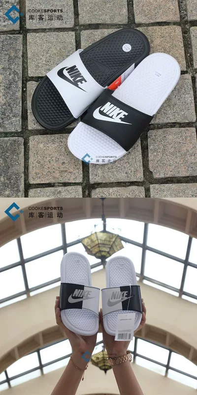 Kuike NIKE chữ màu đen và trắng Ninja nam và nữ dép thể thao 819717-010-100 343880-090 dép đi trong nhà mùa đông