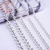 Foot silver 99 pure silver necklace female long silver bead round pearl wool coat chain mens Korean version silver lengthened Buddha bead chain