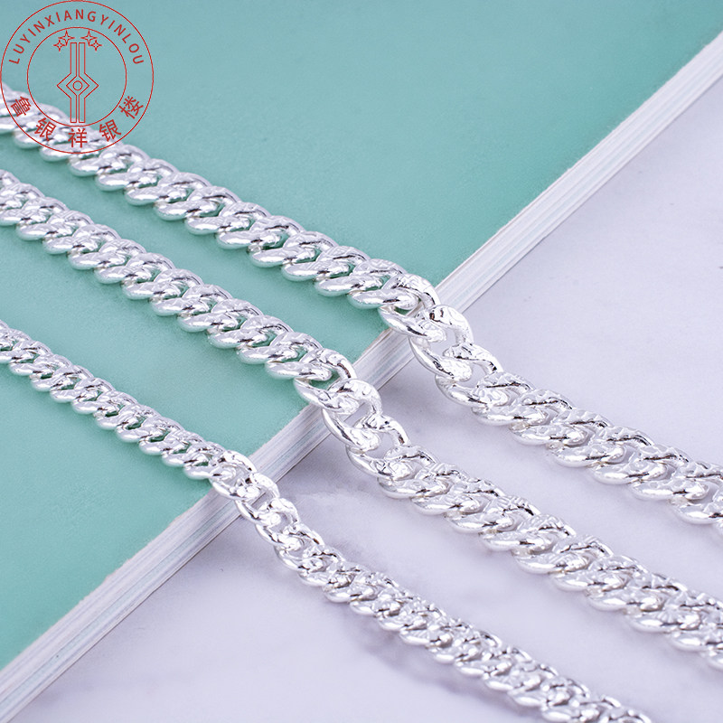 Foot silver 99 men's necklace sterling silver flat horse whip chain width thick long necklace male hipster Korean version simple men's Fuzi