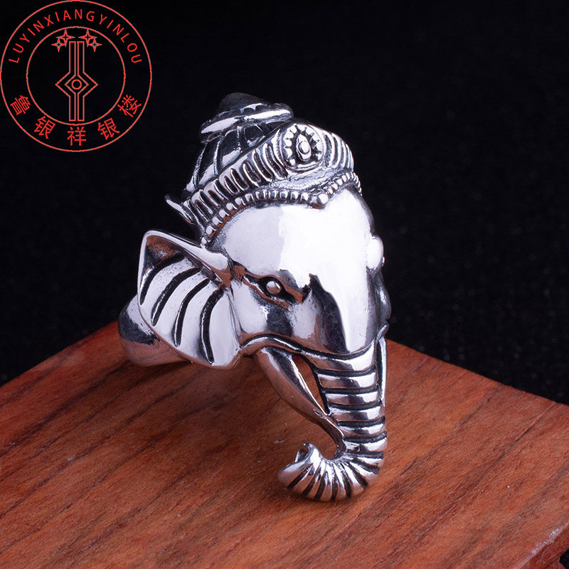 Foot Silver 990 Elephant Overbearing Ring Male Auspicious Fabled Pure Silver Men's Ring Live Boomer jCyuPbio73