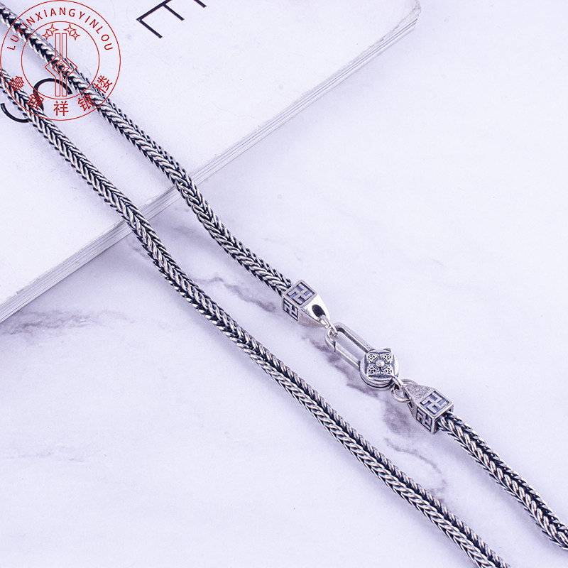 S925 Men's pure silver necklace male retro - curvature brand rough send boyfriend silver - decorated six - word snake bone chain