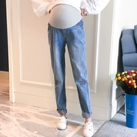 Bà bầu quần jeans xuân hè 2018 quần mới thời trang thu đông mặc quần thêu phiên bản Hàn Quốc của mẹ bầu nâng bụng dạ quần cho bà bầu 3 tháng đầu