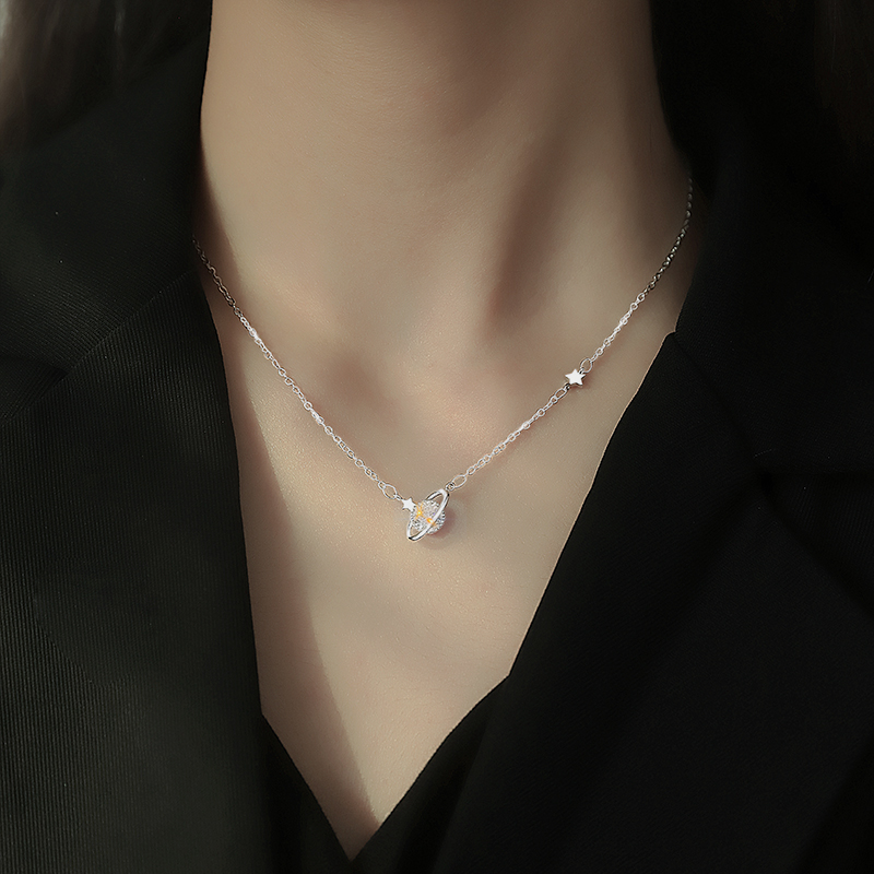 Korea happy planet necklace female summer sterling silver S925 clavicle chain 2021 new niche design sense choker