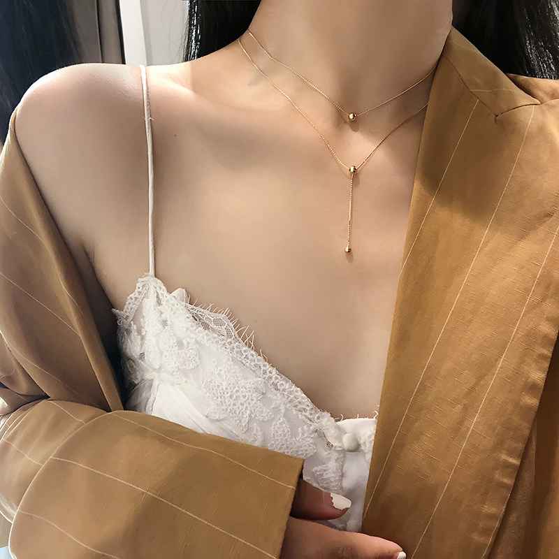 Necklace female niche light luxury delicate double-layer millet clavicle chain sterling silver does not fade Korea simple wind neck refined