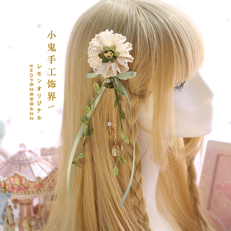 Mori cô gái ren matcha chim lồng lá clip phụ kiện tóc nơ tiara kẹp tóc Lolita KC headband kẹp tóc nơ