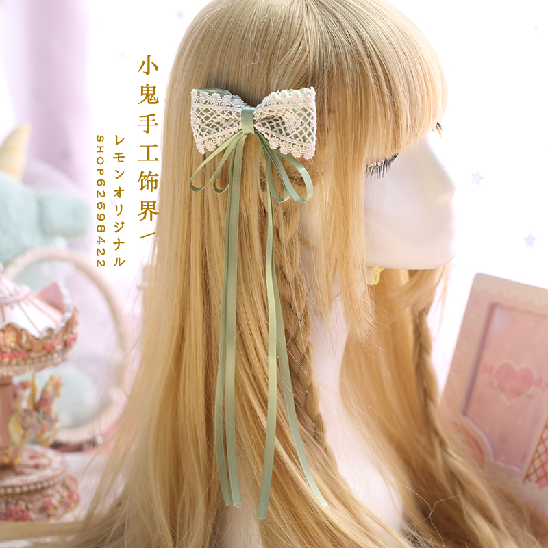 Mori cô gái ren matcha chim lồng lá clip phụ kiện tóc nơ tiara kẹp tóc Lolita KC headband kẹp tóc nơ